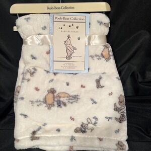 NEW!‎ IVORY Soft Fleece CLASSIC POOH & Piglet FRIENDS Plush Baby BLANKET 30x40"